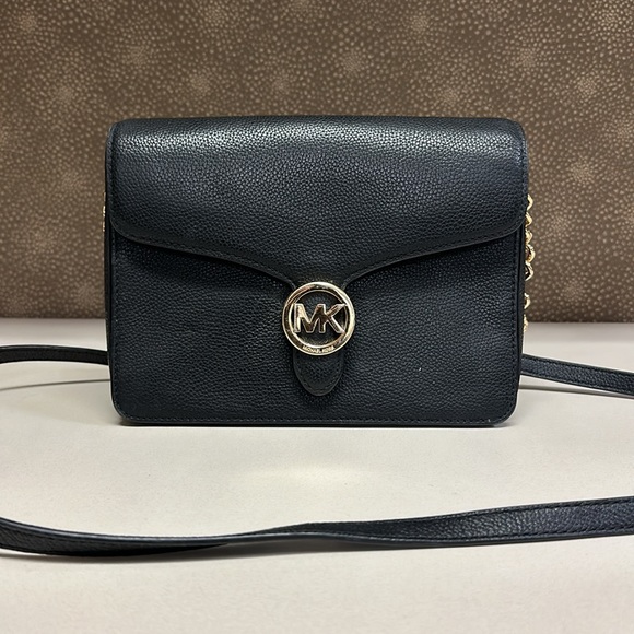 🔥🔥🔥Michael Kors Vanna Medium Black Pebbled Leather Crossbody Bag - Picture 2 of 15